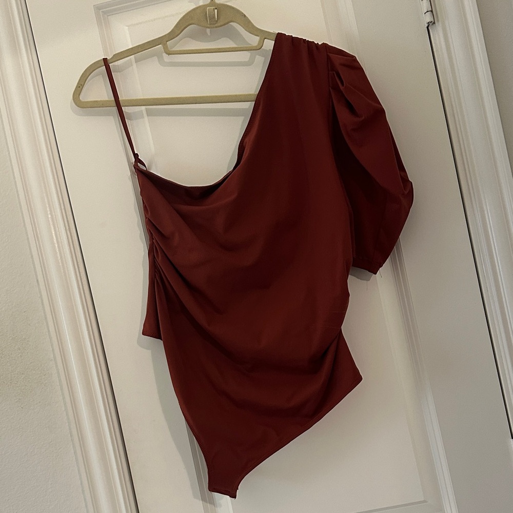Free People Dark Rust One-Shoulder Bodysuit